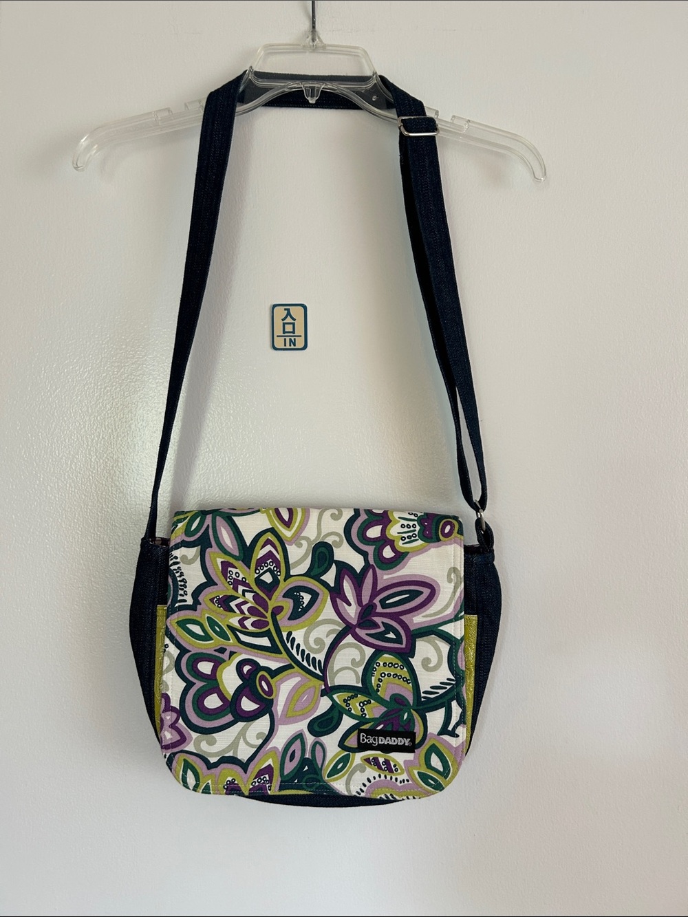 Floral Canvas Crossbody Bag in Green & Purple